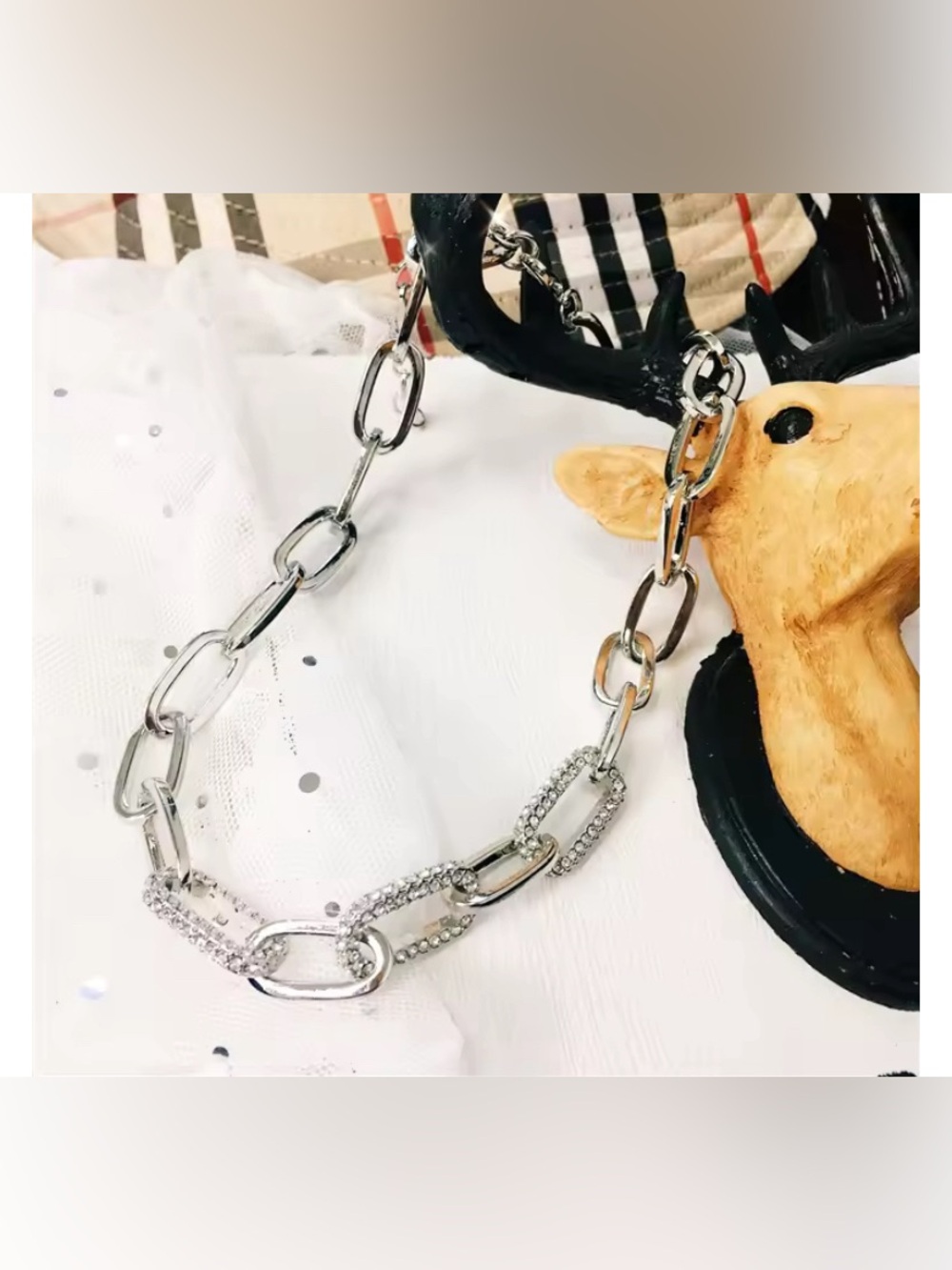 Korean Punk Crystal Chain Silver Necklace
